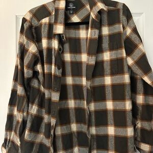 Volcom Men's Plaid Flannel - Green and Brown
